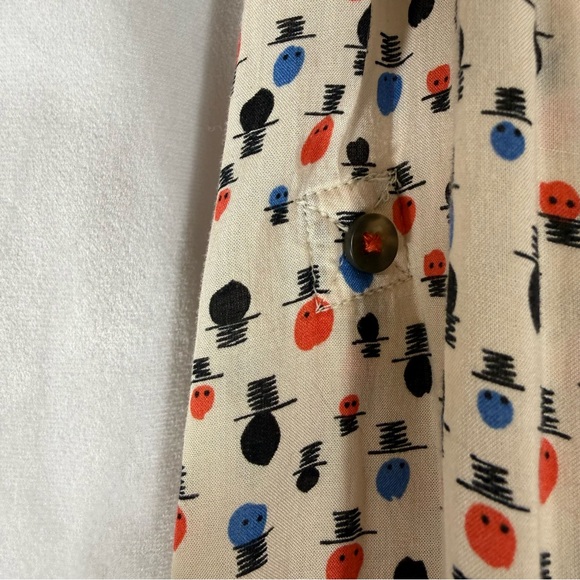 Maeve Anthropologie Pintuck Button Down Top Hat Print Tunic Roll Up Sleeve Sz 8 - Picture 12 of 13
